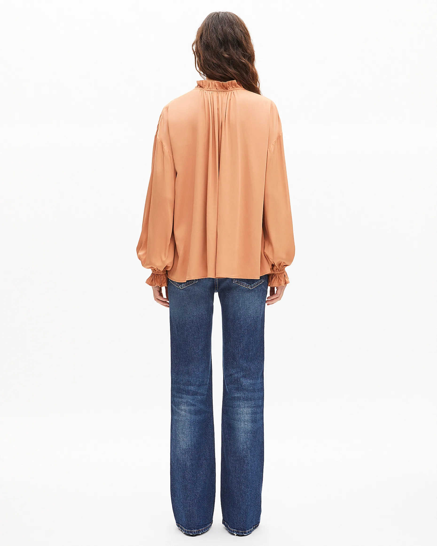 Blouse avec volants orange foncé