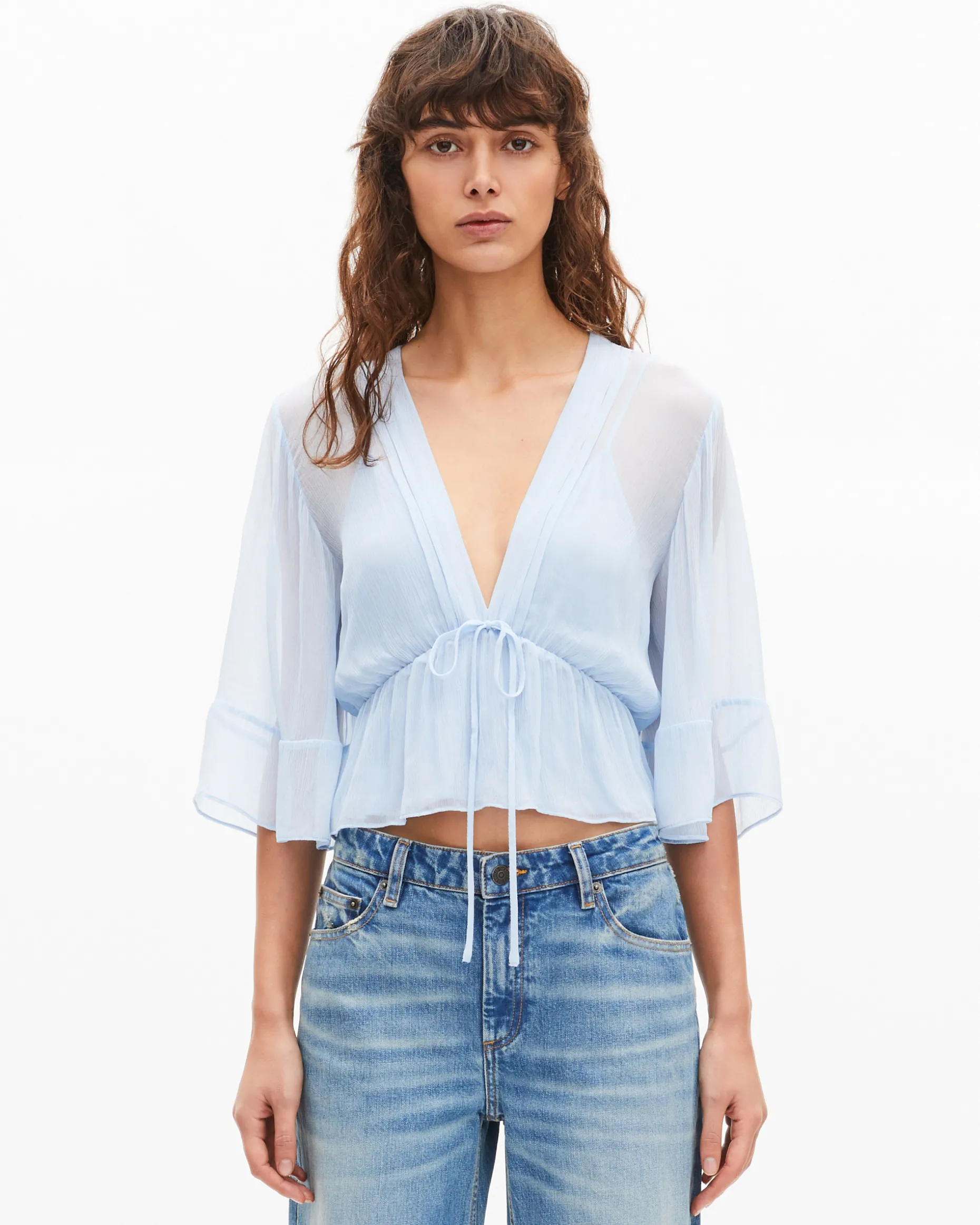 Blouse volantée bleue