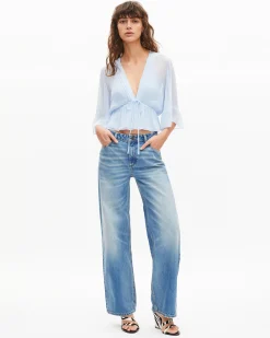 Blouse volantée bleue