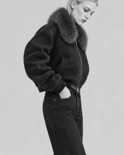 Blouson avec col fausse fourrure noir