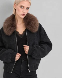 Blouson avec col fausse fourrure noir