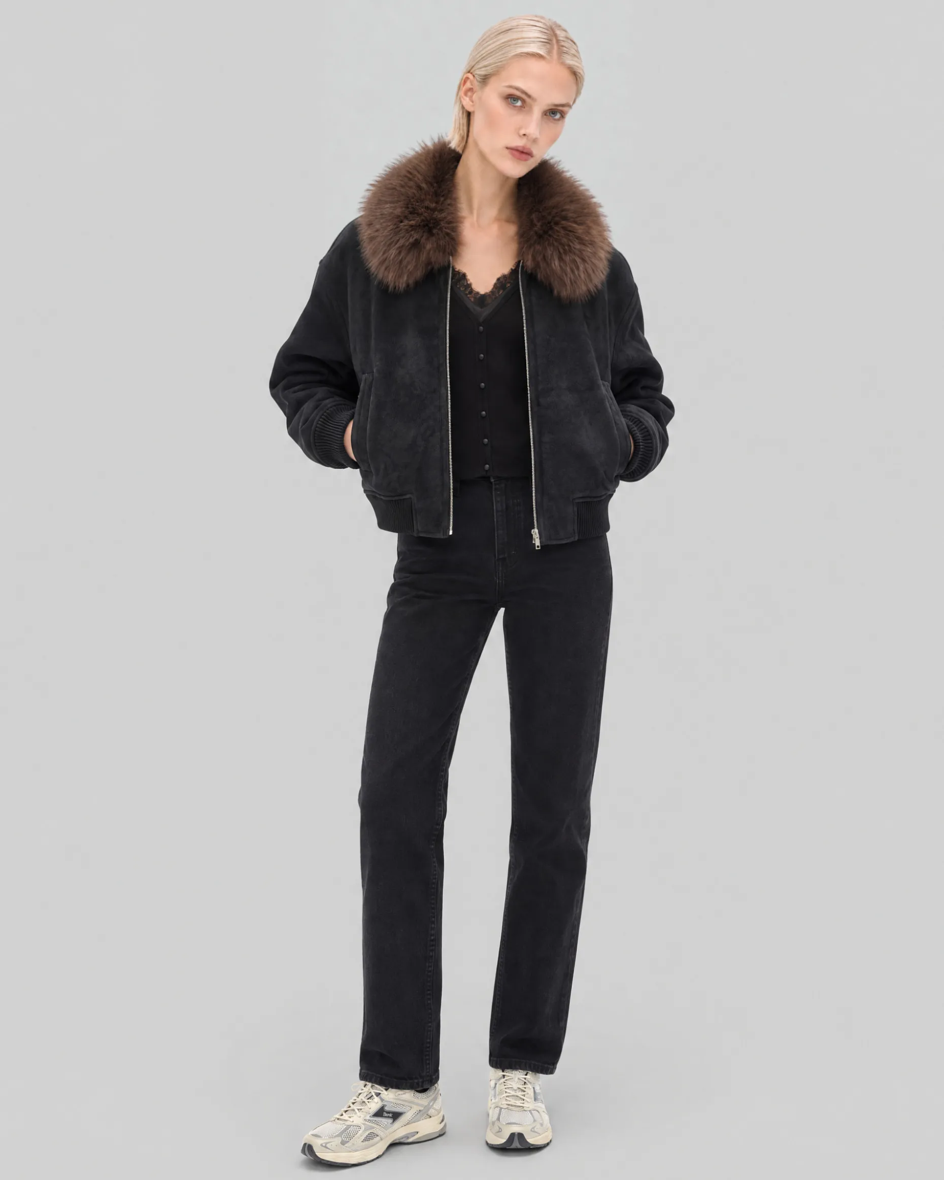 Blouson avec col fausse fourrure noir