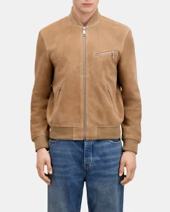 Blouson avec zip en cuir suède beige