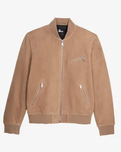 Blouson avec zip en cuir suède beige