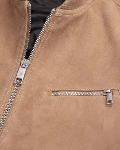 Blouson avec zip en cuir suède beige
