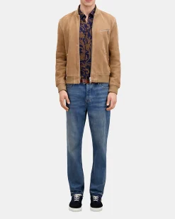 Blouson avec zip en cuir suède beige