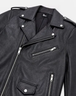 Blouson biker en cuir noir
