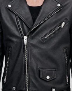 Blouson biker en cuir noir