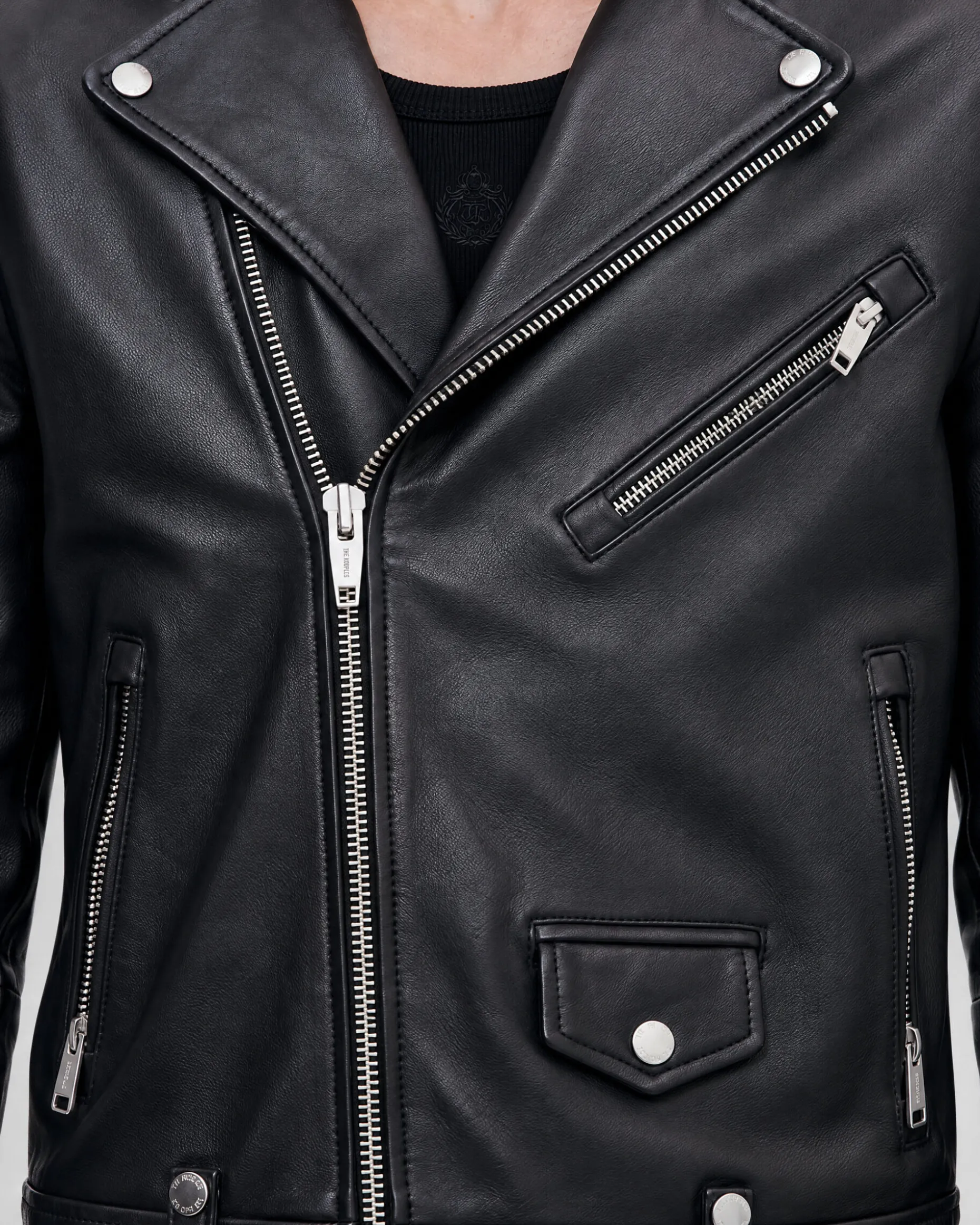 Blouson biker en cuir noir