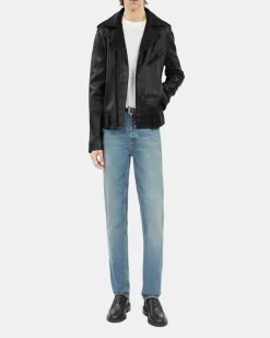 Blouson biker en cuir noir