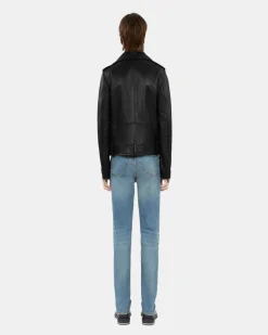 Blouson biker en cuir noir