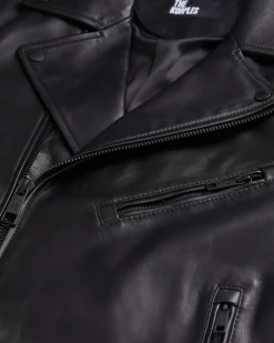 Blouson biker en cuir noir