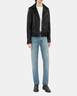 Blouson biker en cuir noir