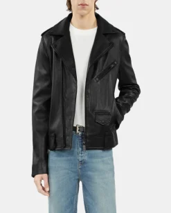 Blouson biker en cuir noir