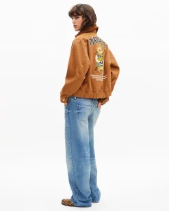 Blouson brodé dos en coton camel