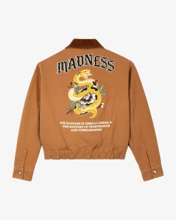 Blouson brodé dos en coton camel