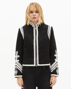 Blouson brodé en coton noir