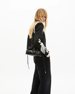 Blouson brodé en coton noir