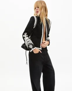 Blouson brodé en coton noir