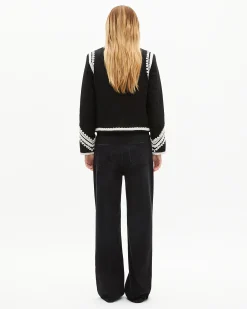 Blouson brodé en coton noir