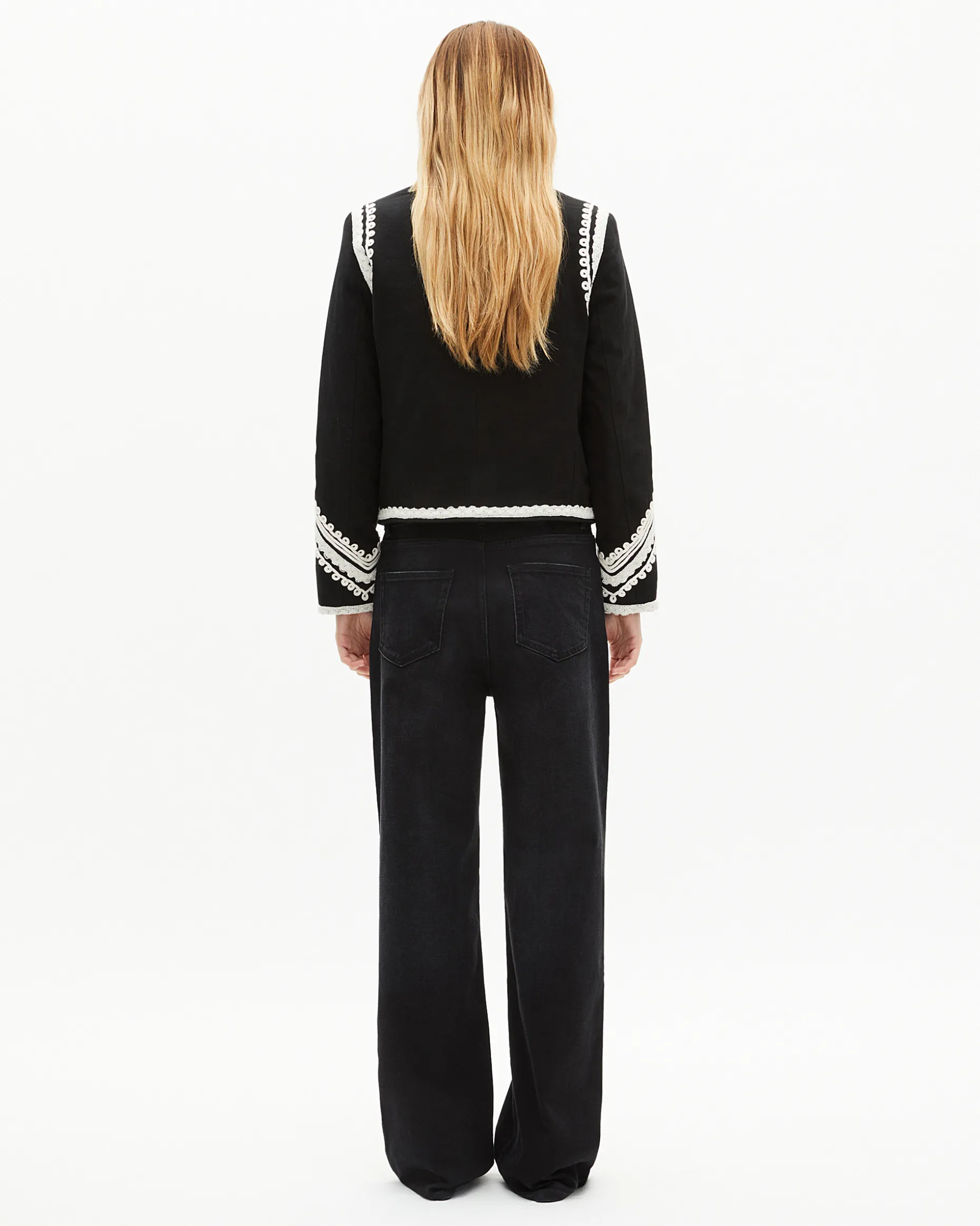 Blouson brodé en coton noir