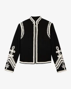 Blouson brodé en coton noir
