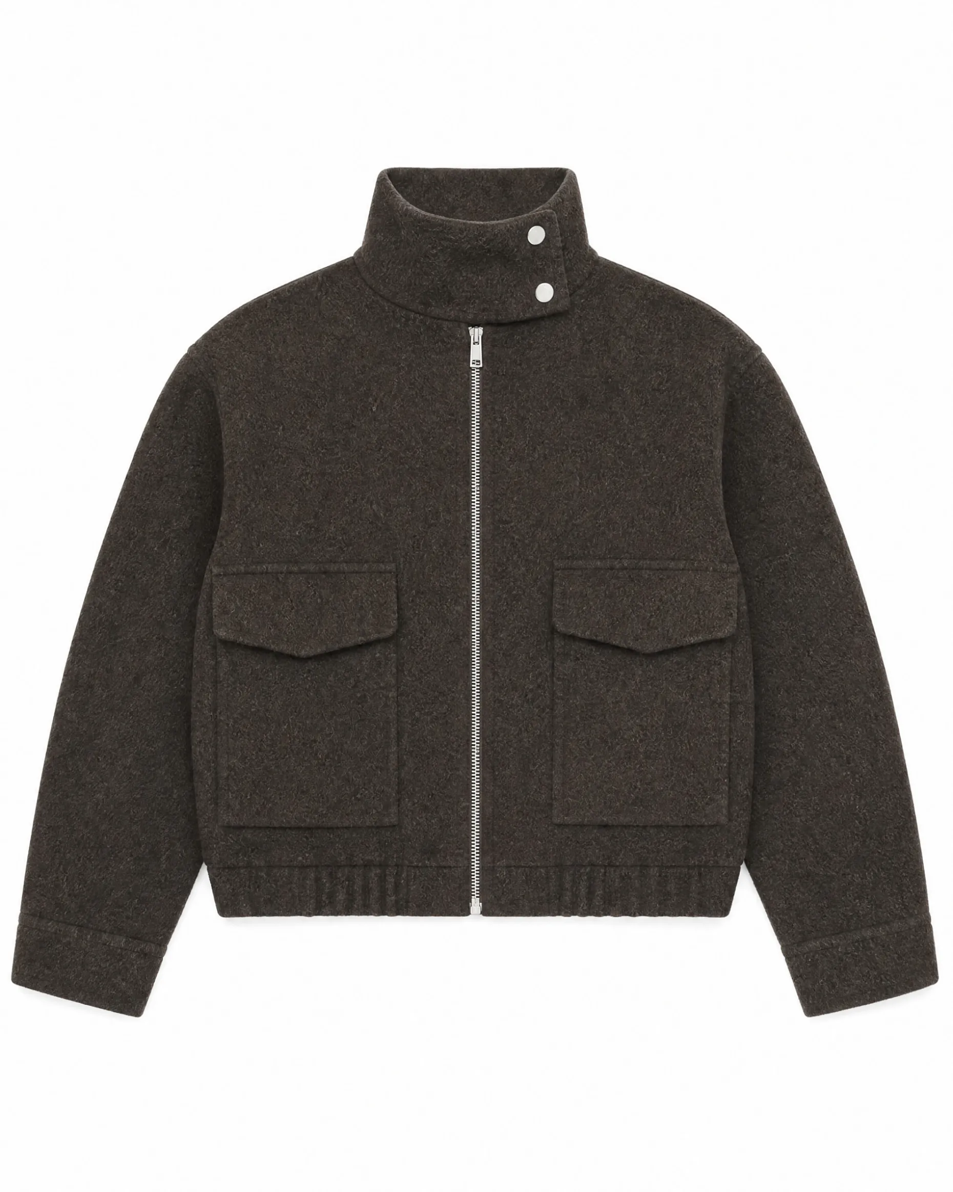 Blouson col montant en laine marron