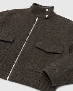 Blouson col montant en laine marron