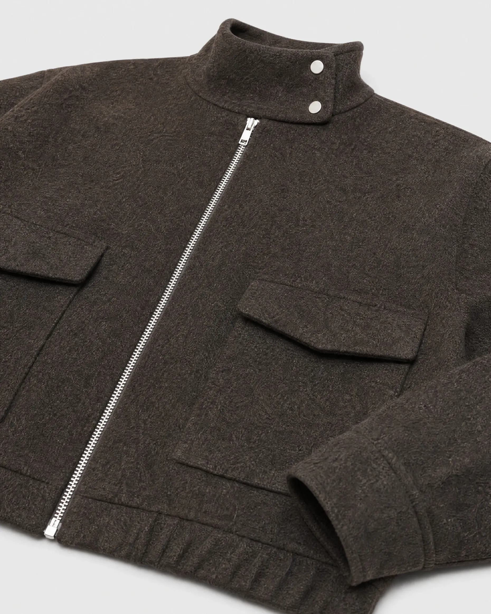 Blouson col montant en laine marron