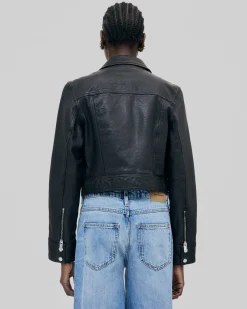 Blouson court en cuir noir
