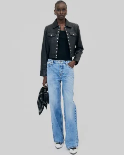 Blouson court en cuir noir