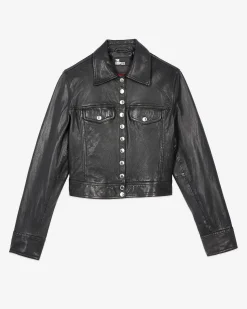 Blouson court en cuir noir