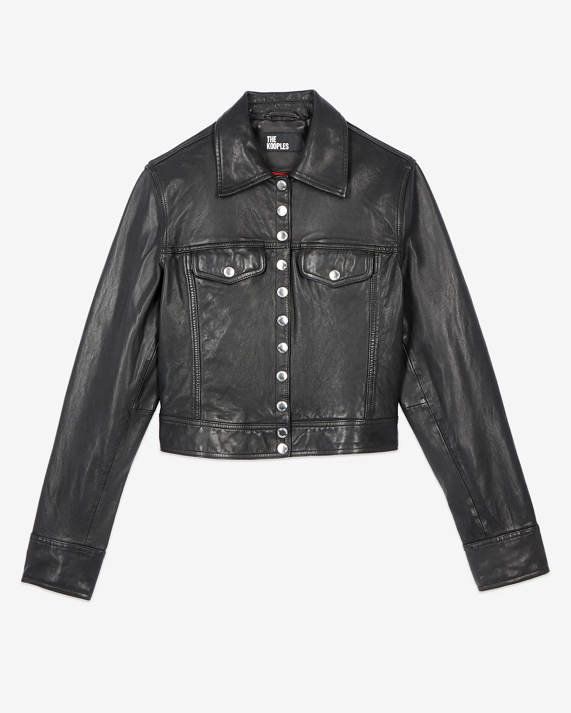Blouson court en cuir noir