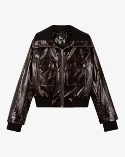 Blouson effet vinyle marron