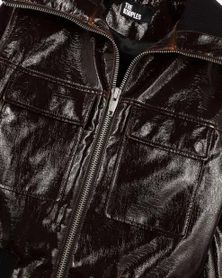 Blouson effet vinyle marron