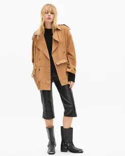Blouson en cuir beige