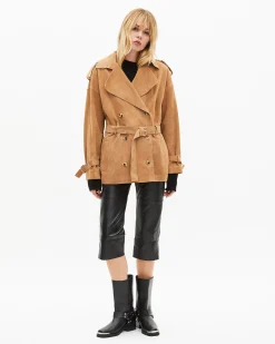 Blouson en cuir beige