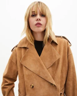 Blouson en cuir beige