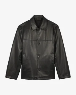 Blouson en cuir à boutons noir