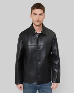 Blouson en cuir à boutons noir