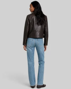 Blouson en cuir marron