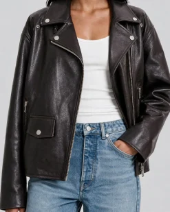 Blouson en cuir marron