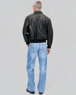 Blouson en cuir marron