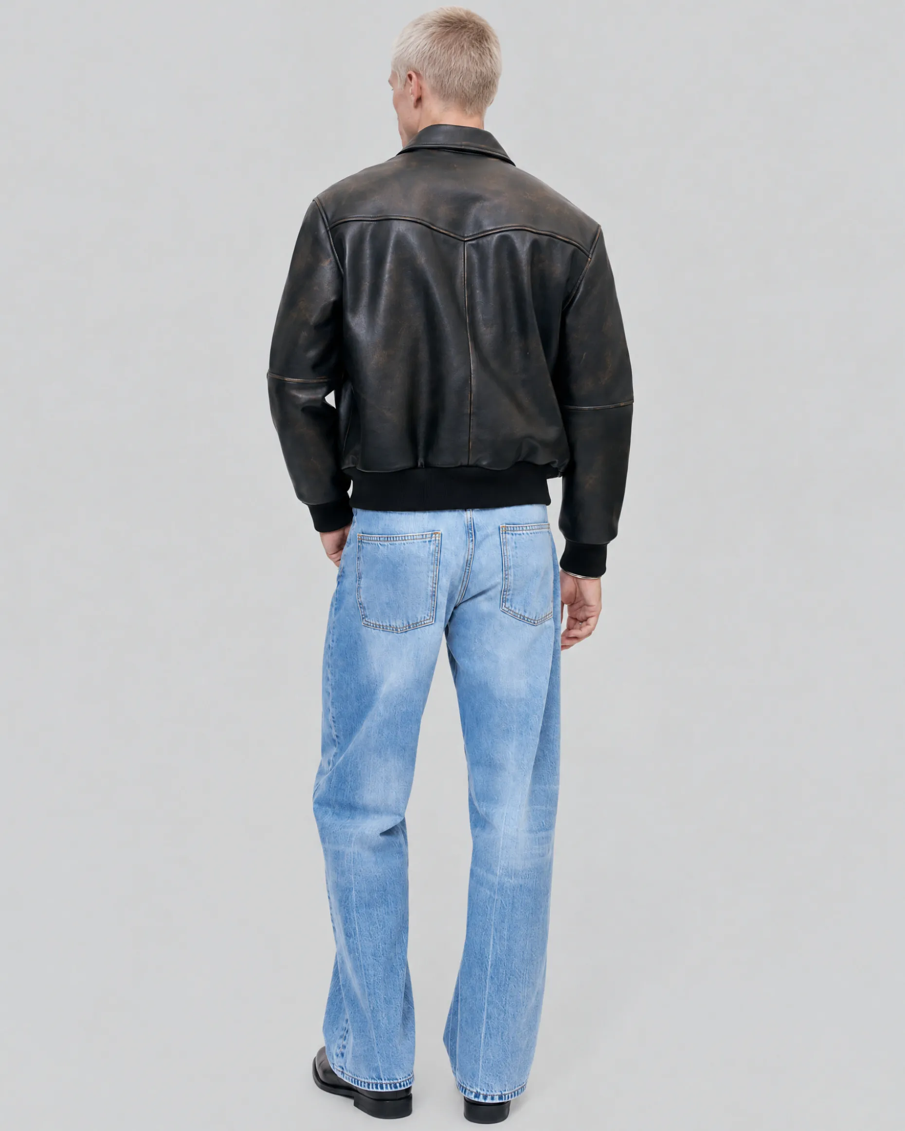 Blouson en cuir marron