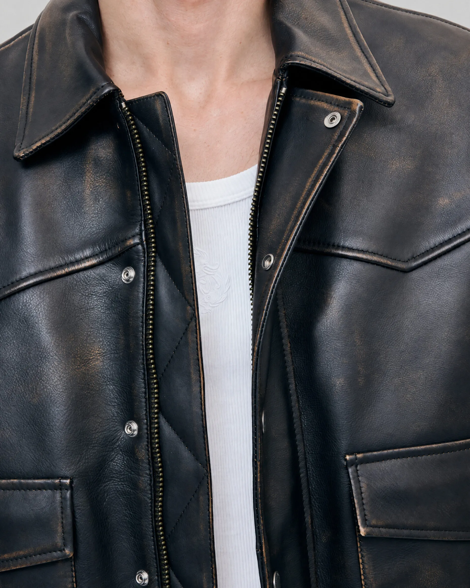 Blouson en cuir marron