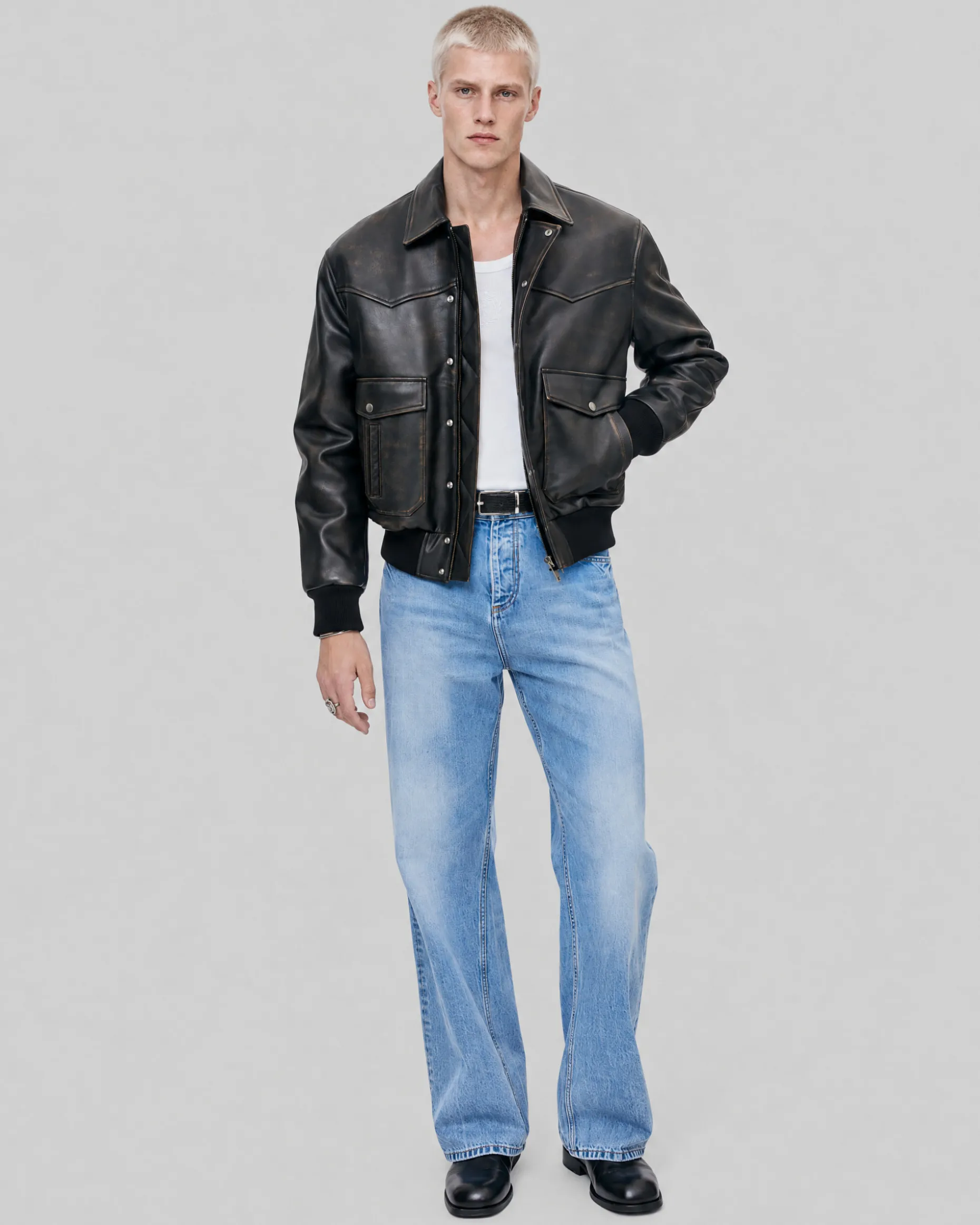 Blouson en cuir marron