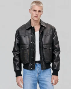 Blouson en cuir marron