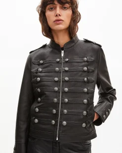 Blouson en cuir style officier noir