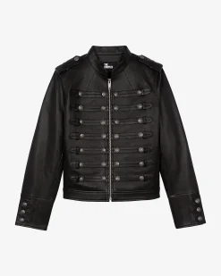 Blouson en cuir style officier noir