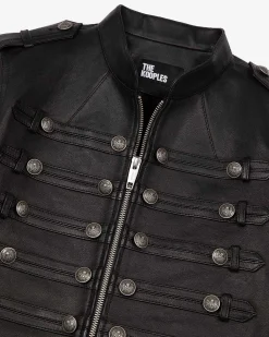 Blouson en cuir style officier noir